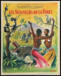 9t790 MASTERS OF THE CONGO JUNGLE French 18x22 '60 Grinsson art with topless natives & wildlife!