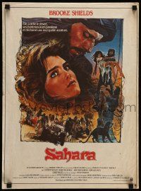 9t805 SAHARA French 16x21 '84 great Drew Struzan art of sexy Brooke Shields in the desert!