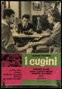 9t265 COUSINS Italian 18x27 pbusta '60 Claude Chabrol, art of Gerard Blain & Juliette Mayniel!