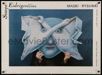 9t323 STASYS EIDRIGEVICIUS exhibition Polish 26x36 '87 swan mask by Stasys Eidrigevicius!