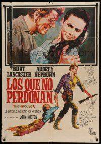 9t115 UNFORGIVEN Spanish R71 Jano art of Burt Lancaster & Audrey Hepburn, John Huston!