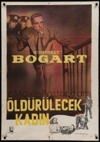 9t355 ENFORCER Turkish '51 art of Humphrey Bogart climbing stairs with gun in hand!