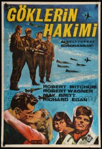 9t363 HUNTERS Turkish '58 jet pilot drama, Robert Mitchum & Robert Wagner, Kamal Bartequin art!