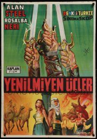 9t387 THREE AVENGERS Turkish '64 cool close up art of three hands holding sword in air!