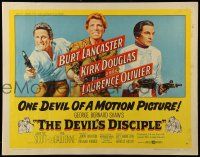 9w515 DEVIL'S DISCIPLE style B 1/2sh '59 Burt Lancaster, Kirk Douglas & Laurence Olivier!