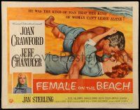 9w547 FEMALE ON THE BEACH style A 1/2sh '55 cool art of Joan Crawford and Jeff Chandler!