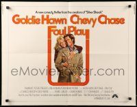 9w556 FOUL PLAY int'l 1/2sh '78 wacky Lettick art of Goldie Hawn & Chevy Chase, screwball comedy!