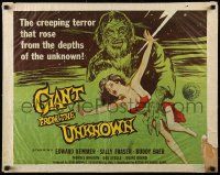9w576 GIANT FROM THE UNKNOWN 1/2sh '58 art of wacky monster Buddy Baer grabbing near-naked girl!