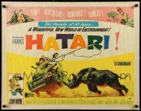 9w594 HATARI 1/2sh '62 Howard Hawks, artwork of John Wayne rounding up rhino in Africa!