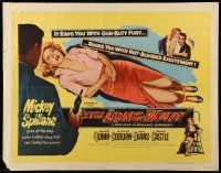9w695 LONG WAIT style A 1/2sh '54 Mickey Spillane, art of Anthony Quinn & sexy girl tied up!