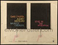 9w702 LOVE IN THE AFTERNOON style B 1/2sh '57 Gary Cooper, Hepburn, Chevalier, different!