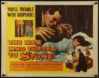 9w722 MAN WHO TURNED TO STONE 1/2sh '57 Victor Jory practices unholy medicine, cool horror art!