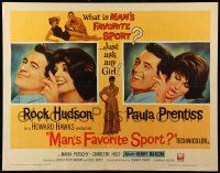 9w725 MAN'S FAVORITE SPORT 1/2sh '64 fake fishing expert Rock Hudson in love w/Paula Prentiss!