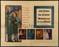9w735 MIRACLE IN THE RAIN 1/2sh '56 great romantic art of Jane Wyman & Van Johnson!