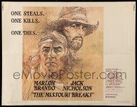 9w737 MISSOURI BREAKS 1/2sh '76 Marlon Brando & Jack Nicholson by Bob Peak, wacky credits!