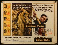 9w740 MOBY DICK 1/2sh '56 John Huston, great Gustav Rehberger art of Gregory Peck & the whale!