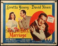 9w787 PERFECT MARRIAGE style A 1/2sh '46 romantic close up art of Loretta Young hugging David Niven
