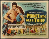 9w802 PRINCE WHO WAS A THIEF style B 1/2sh '51 barechested Tony Curtis & pretty Piper Laurie!