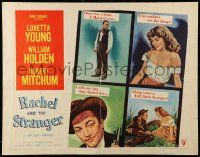 9w814 RACHEL & THE STRANGER style B 1/2sh '48 art of William Holden, Robert Mitchum & Loretta Young!