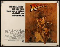 9w818 RAIDERS OF THE LOST ARK 1/2sh '81 great art of adventurer Harrison Ford by Amsel!