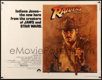 9w819 RAIDERS OF THE LOST ARK int'l 1/2sh '81 great art of adventurer Harrison Ford by Amsel!
