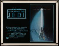 9w826 RETURN OF THE JEDI int'l 1/2sh '83 George Lucas, art of hands holding lightsaber by Reamer!