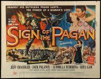 9w866 SIGN OF THE PAGAN style A 1/2sh '54 cool art of Jack Palance as Attila the Hun, Jeff Chandler