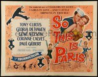 9w871 SO THIS IS PARIS style A 1/2sh '54 Tony Curtis is on leave and in love w/Gloria DeHaven!