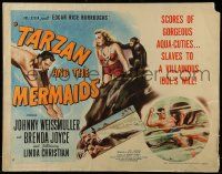 9w904 TARZAN & THE MERMAIDS style A 1/2sh '48 art of Johnny Weissmuller diving & battling octopus!