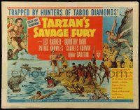 9w907 TARZAN'S SAVAGE FURY style B 1/2sh '52 art of Lex Barker & Dorothy Hart, Edgar Rice Burroughs