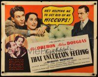 9w915 THAT UNCERTAIN FEELING 1/2sh 1941 Lubitsch, Merle Oberon between Douglas & Meredith!