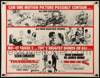 9w926 THUNDERBALL/YOU ONLY LIVE TWICE 1/2sh '71 Sean Connery's two biggest James Bonds of all!