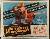 9w946 TWO TICKETS TO BROADWAY style A 1/2sh '51 artwork of Janet Leigh & Tony Martin, Howard Hughes