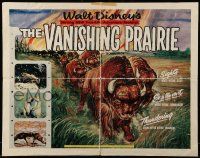 9w954 VANISHING PRAIRIE 1/2sh '54 Walt Disney, cool art of stampeding buffalo!