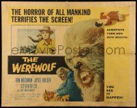 9w967 WEREWOLF style B 1/2sh '56 great wolf-man images, it happens before your horrified eyes!