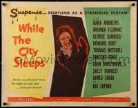 9w974 WHILE THE CITY SLEEPS style A 1/2sh '56 art of Rhonda Fleming in bikini, Fritz Lang noir!