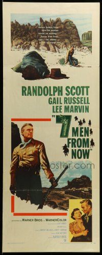 9w009 7 MEN FROM NOW insert '56 Budd Boetticher, great art of Randolph Scott, Gail Russell!