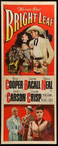 9w032 BRIGHT LEAF insert '50 Gary Cooper, sexy Lauren Bacall, Patricia Neal, Michael Curtiz