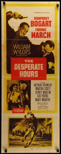 9w066 DESPERATE HOURS insert '55 Humphrey Bogart, March, William Wyler, yellow background design!