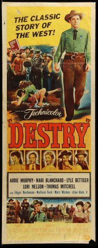 9w067 DESTRY insert '54 Audie Murphy, western, wild artwork of showgirl starting a fight!