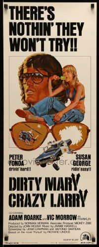9w069 DIRTY MARY CRAZY LARRY insert '74 art of Peter Fonda & Susan George sucking on popsicle!