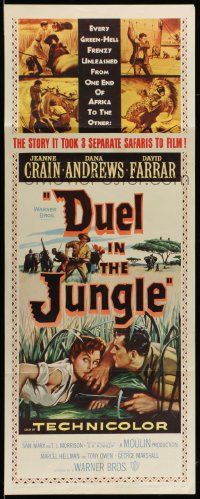9w071 DUEL IN THE JUNGLE insert '54 Dana Andrews, sexy Jeanne Crain, African adventure artwork!
