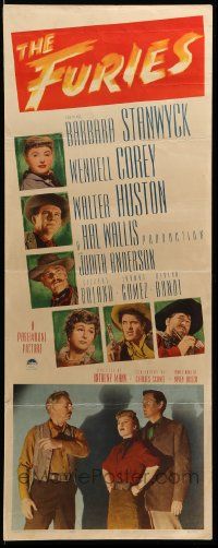9w095 FURIES insert '50 Barbara Stanwyck, Wendell Corey, Walter Huston, Anthony Mann directed!
