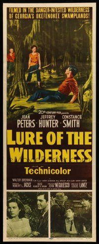 9w149 LURE OF THE WILDERNESS insert '52 art of sexy Jean Peters & wounded Jeff Hunter in swamp!