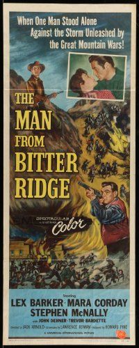 9w156 MAN FROM BITTER RIDGE insert '55 Lex Barker in the great violent mountain wars!