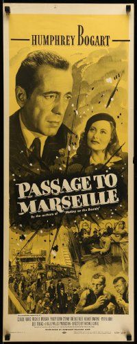 9w196 PASSAGE TO MARSEILLE insert R56 Humphrey Bogart escapes Devil's Island to fight Nazis!