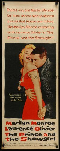 9w206 PRINCE & THE SHOWGIRL insert '57 Laurence Olivier nuzzles sexy Marilyn Monroe's shoulder!