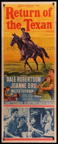 9w223 RETURN OF THE TEXAN insert '52 art of Dale Robertson on horseback & holding Joanne Dru!