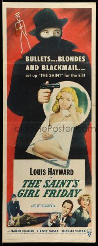 9w233 SAINT'S GIRL FRIDAY insert '54 sexy Diana Dors & bullets can't stop Louis Hayward!