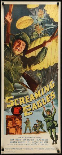 9w239 SCREAMING EAGLES insert '56 cool image of paratrooper Tom Tryon!